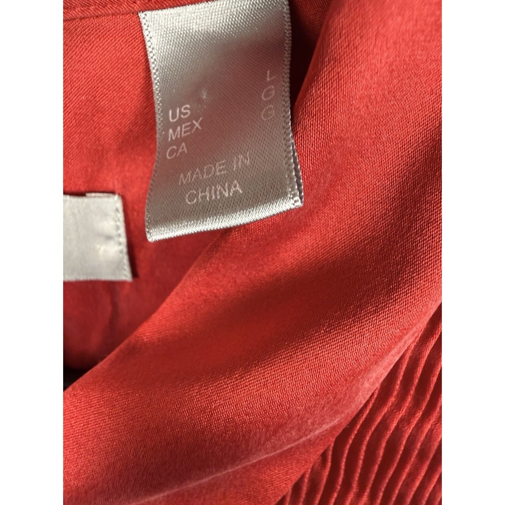 Liz Claiborne 100% Silk Pintuck Blouse Red‎ Peter Pan Collar Top L - Picture 4 of 16